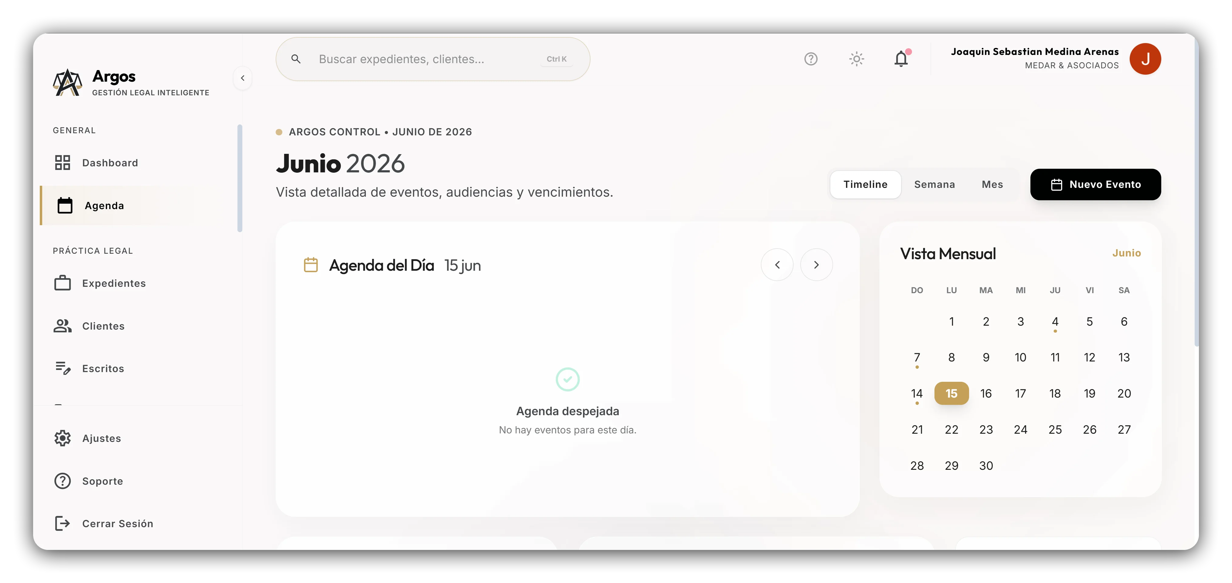 Agenda y control de vencimientos de ArgosLex